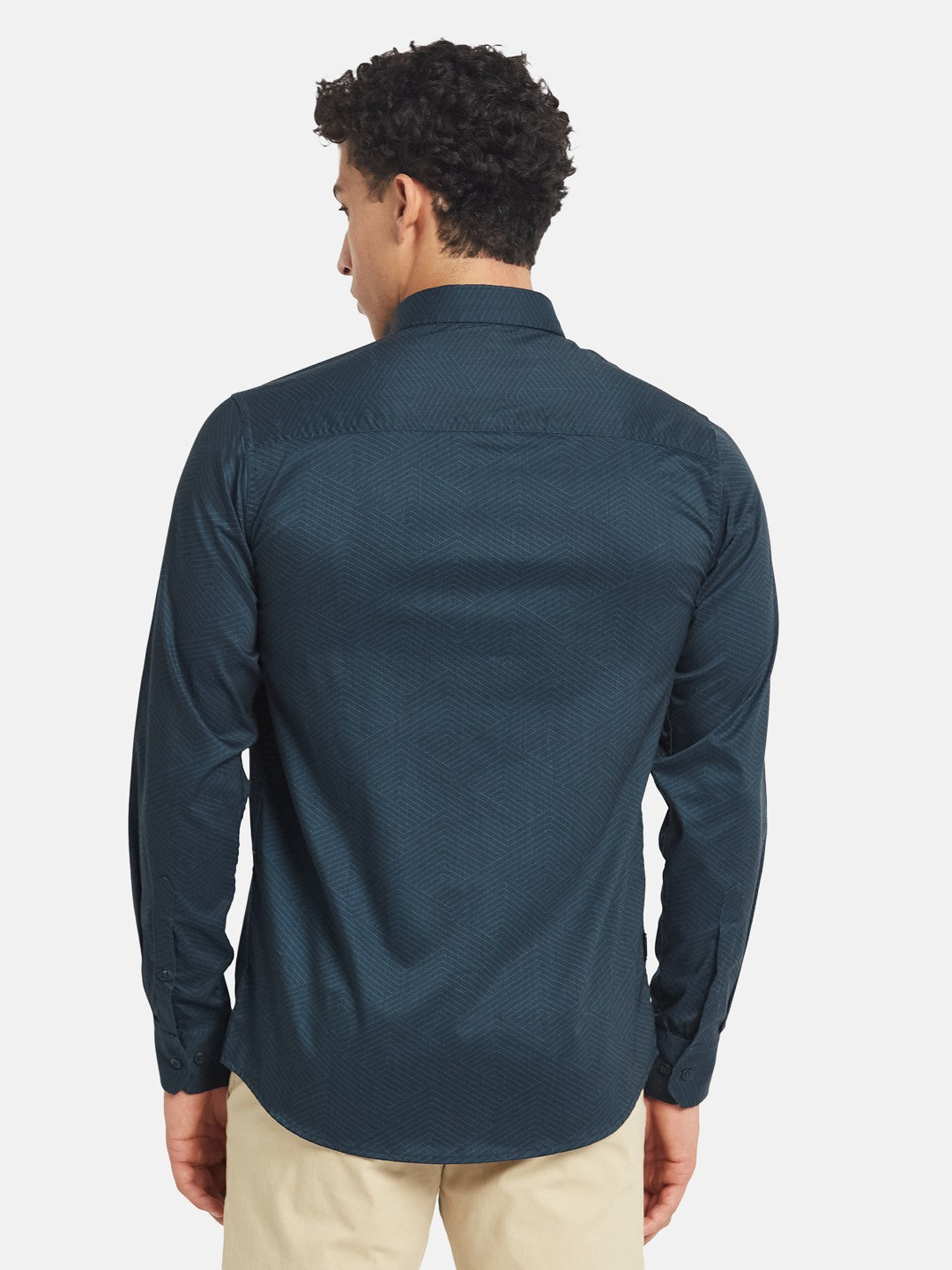 METTLE Men Textured Spread Collar Cotton Casual Shirt
