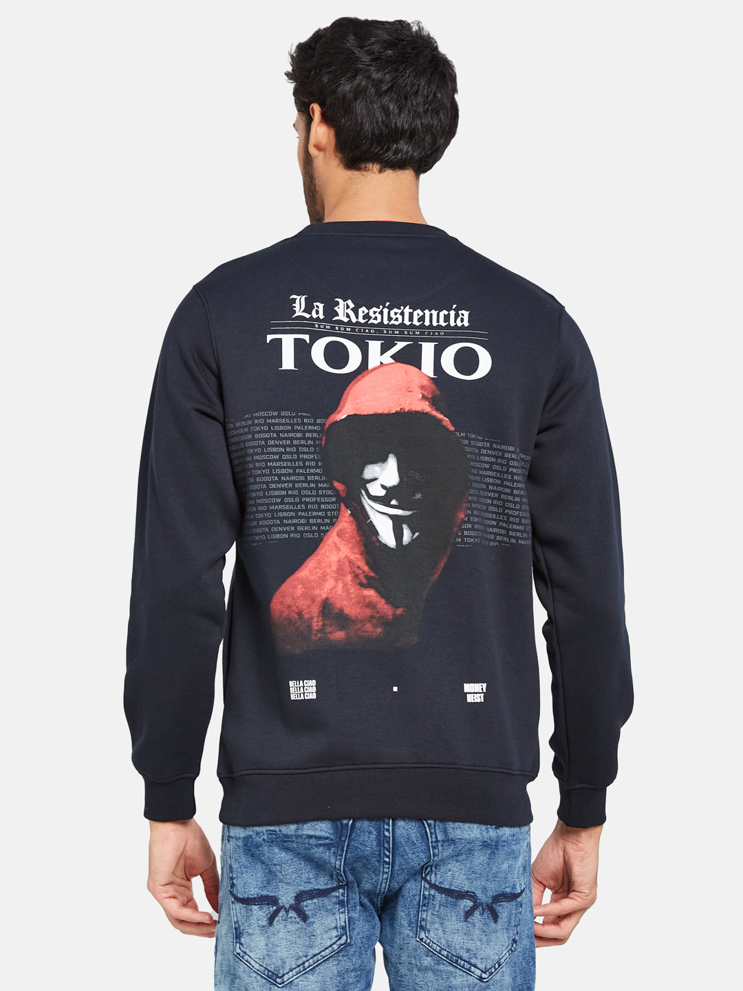 Octave Men Navy Blue Printed Sweatshirt
