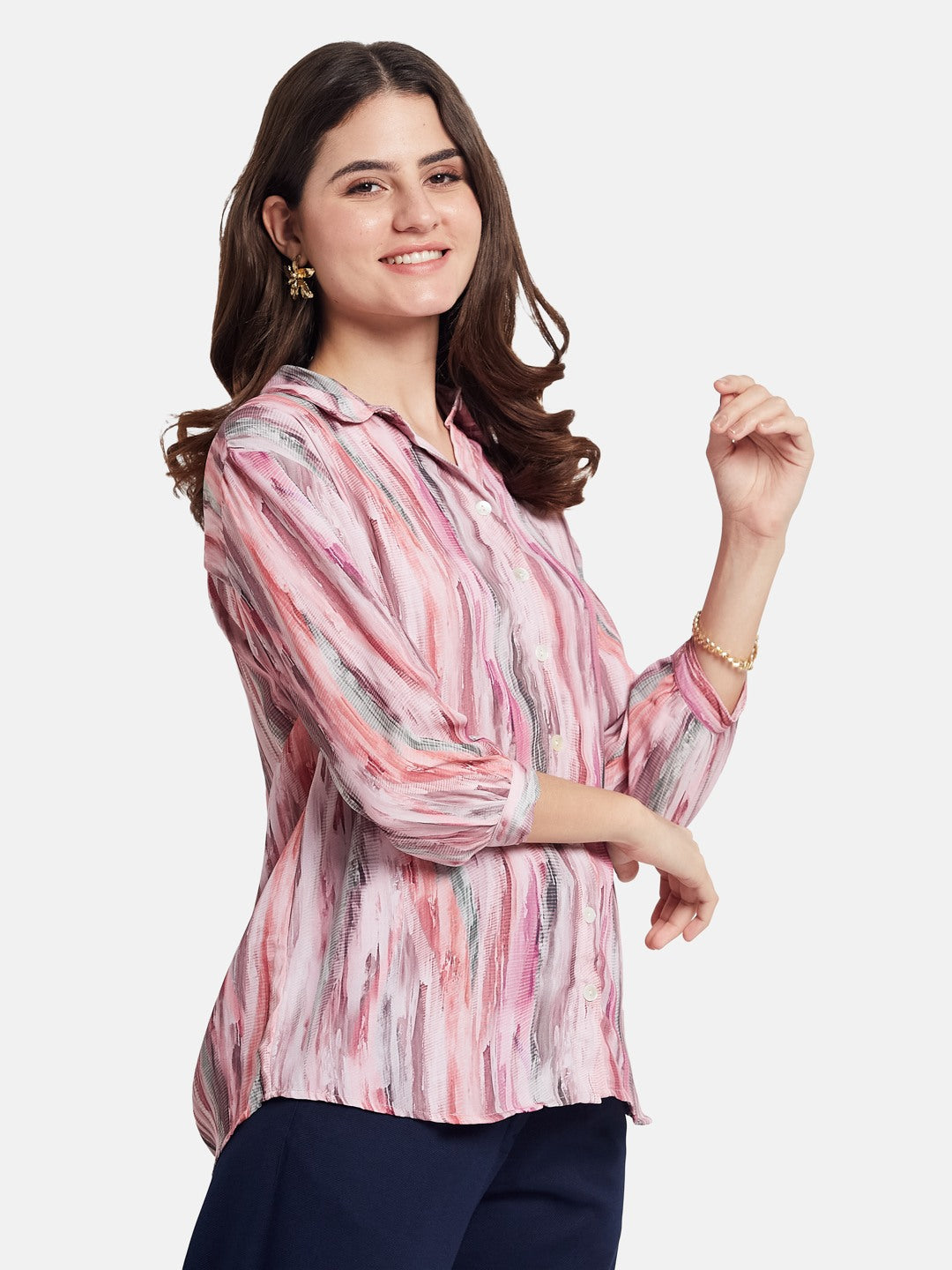METTLE Women Abstract Print Cotton Shirt Style Top