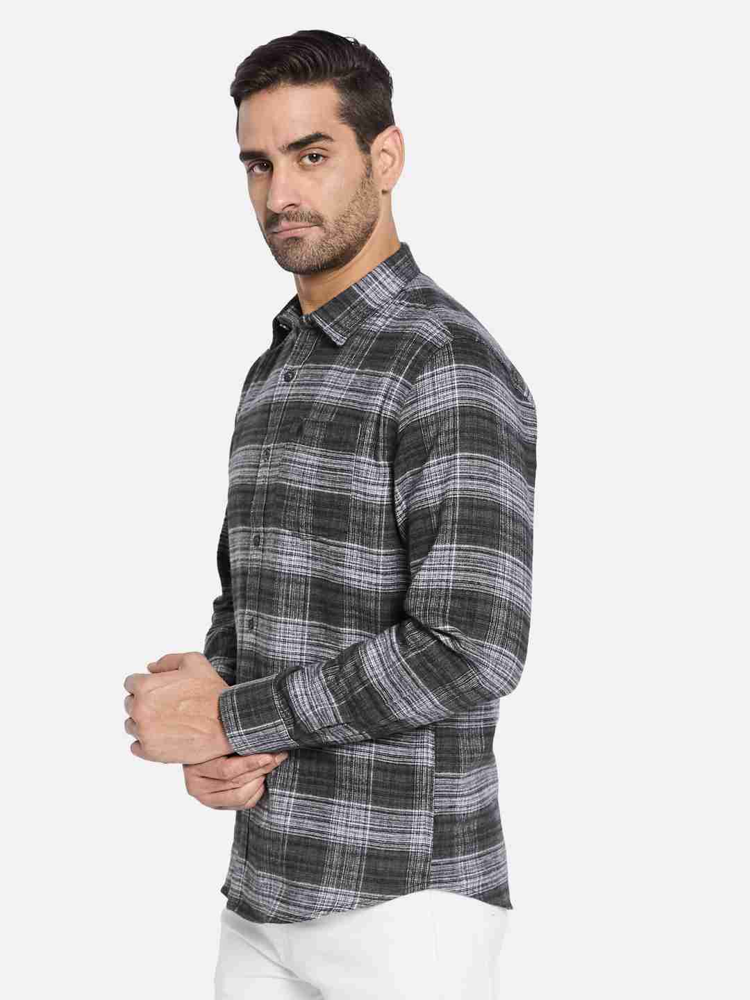 METTLE Men Spread Collar Checked Cotton Casual Shirt