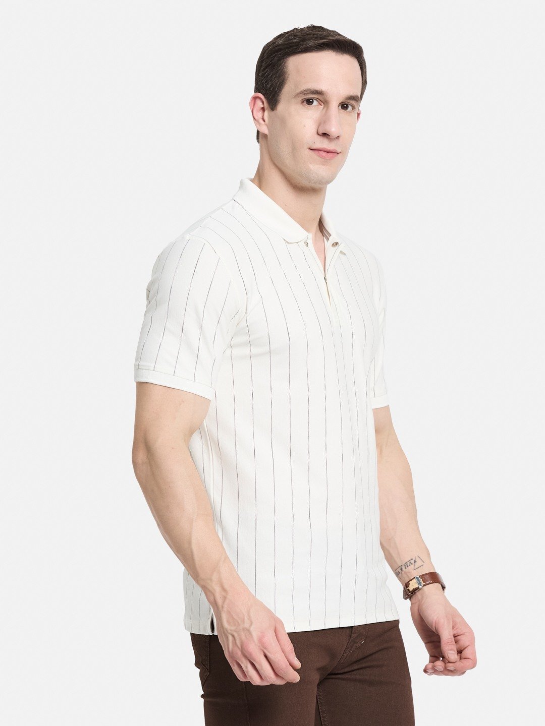 Octave Men Striped Polo Collar Cotton T-shirt