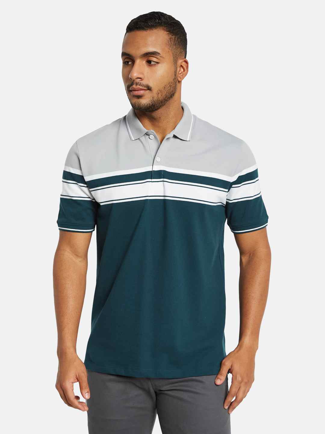 Octave Men Colourblocked Polo Collar T-shirt