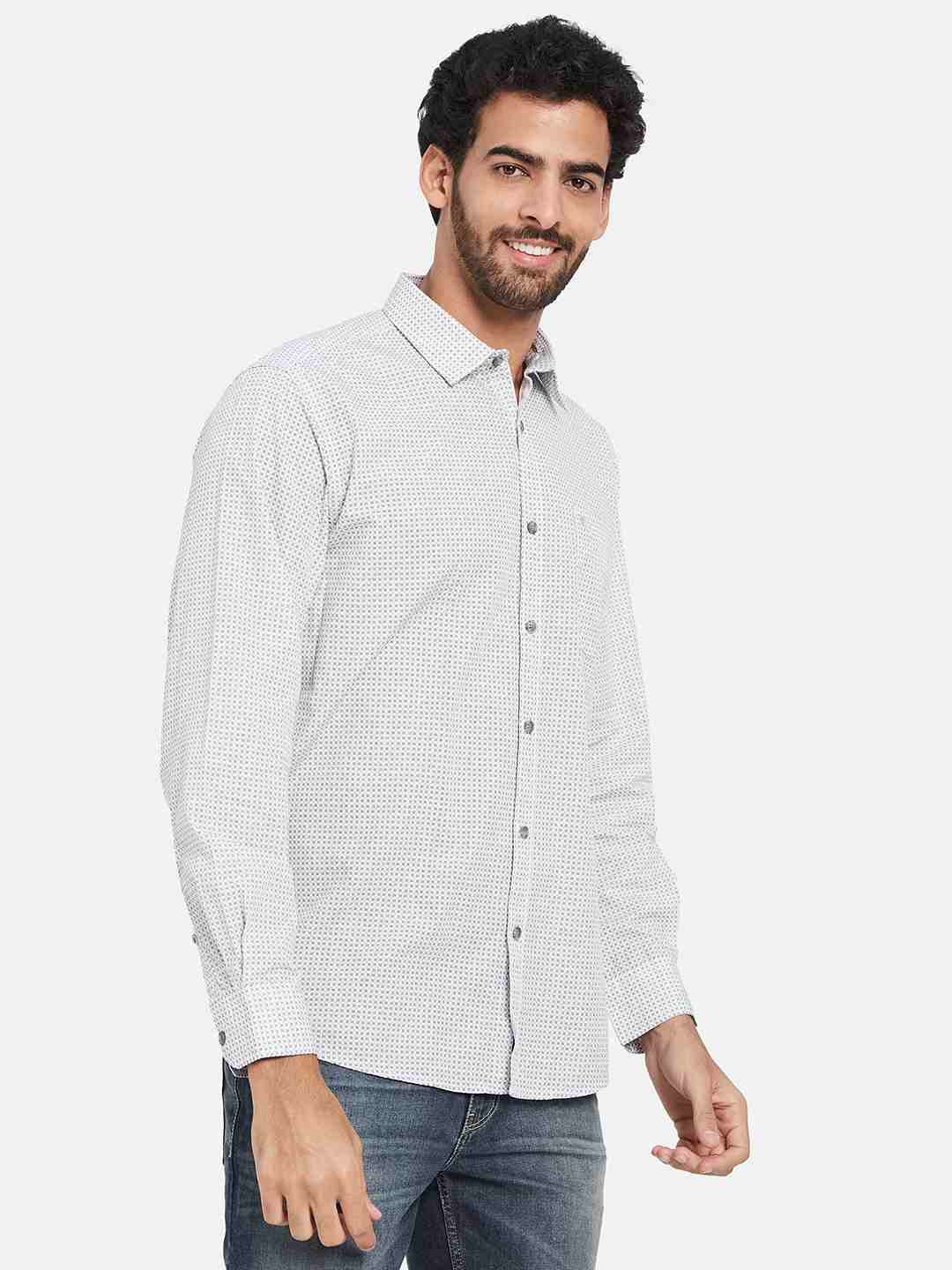 Mettle Micro Ditsy Printed Spread Collar Cotton Shirt