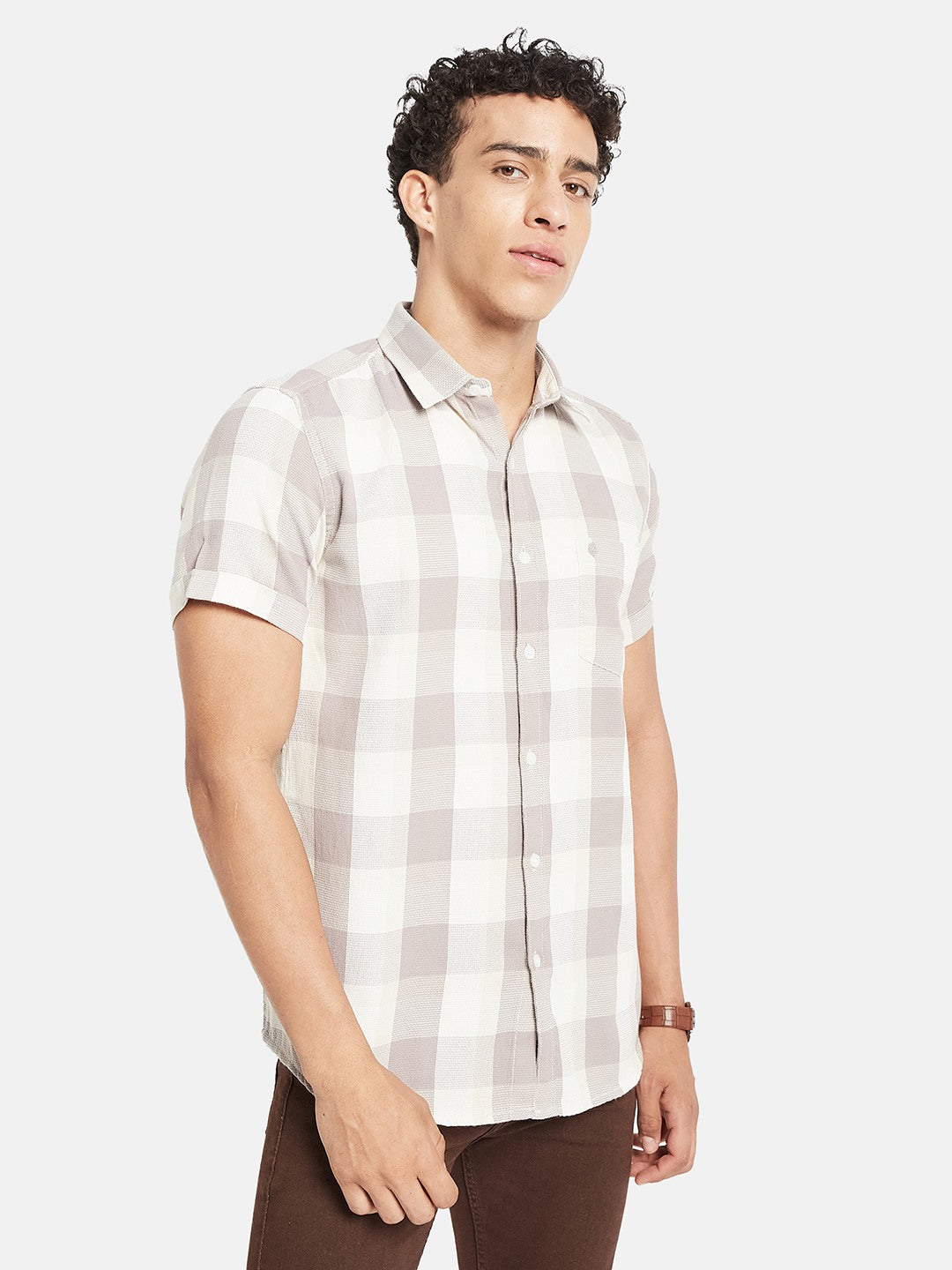 METTLE Men Checked Spread Collar Cotton Casual Shirt