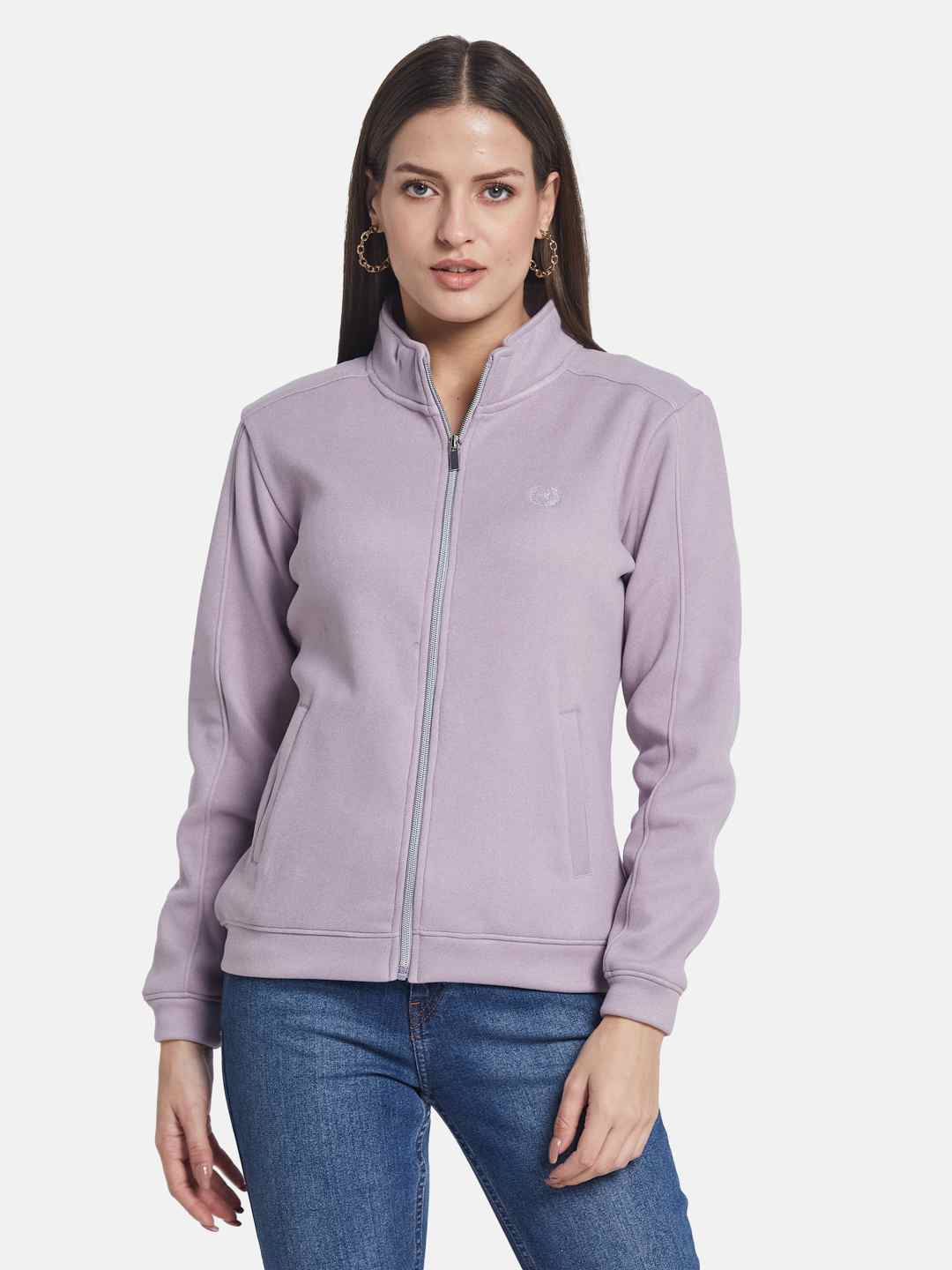 METTLE Women High Neck Long Sleeves Front-Open Sweatshirt