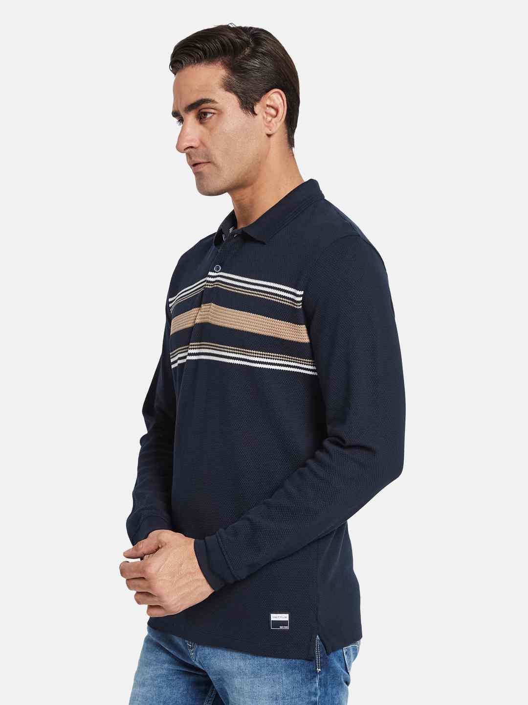 METTLE Men Striped Polo Collar T-shirt