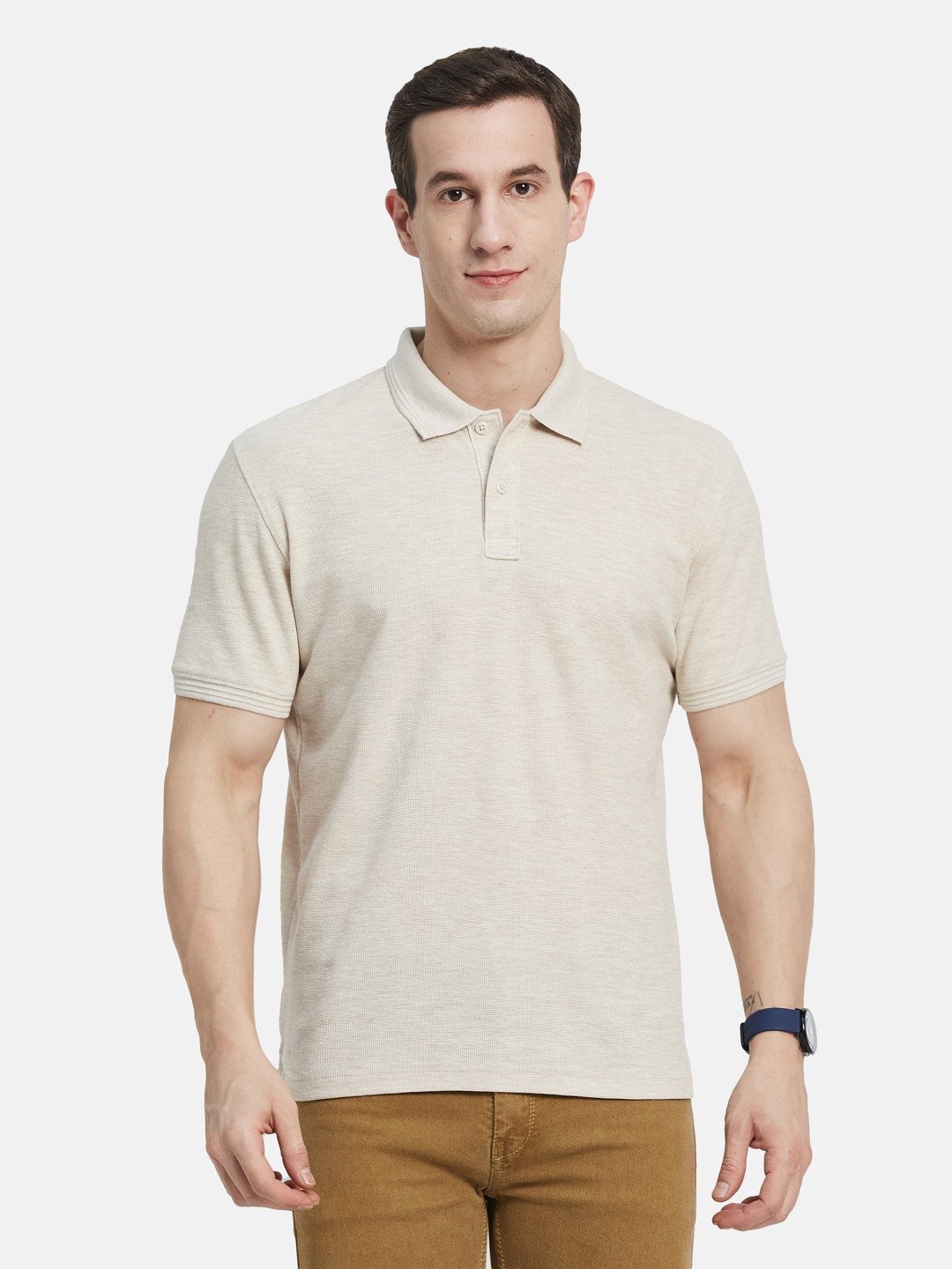 Octave Men Solid Polo Collar Cotton T-shirt