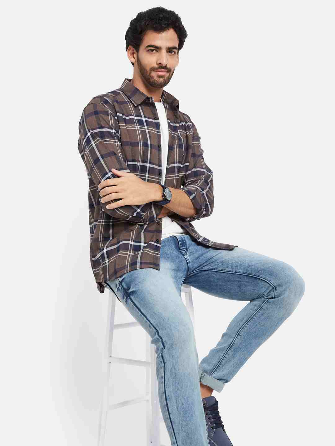Mettle Tartan Checked Cotton Casual Shirt