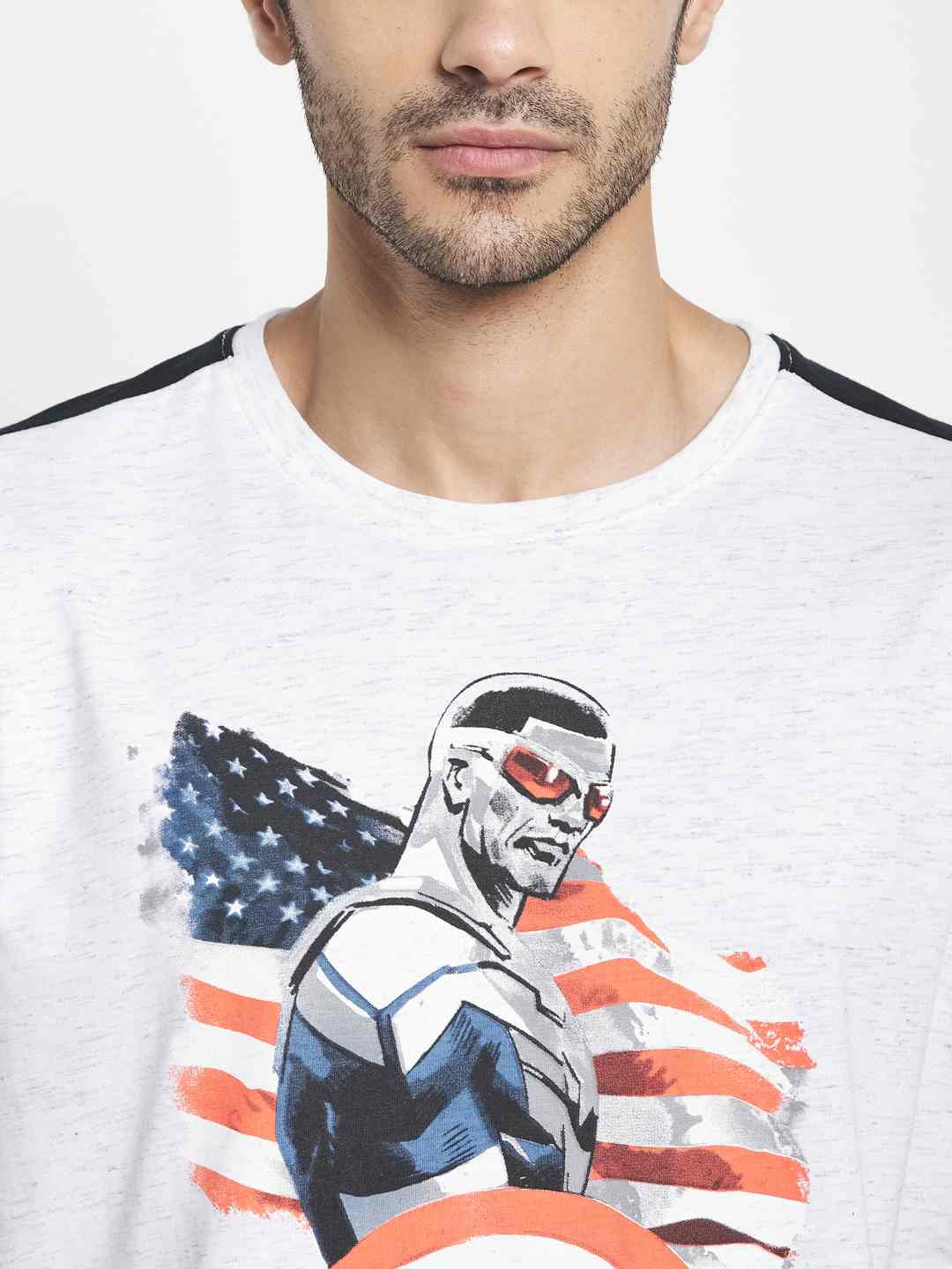 Octave Men White Typography Captain America Printed Applique T-Shirt