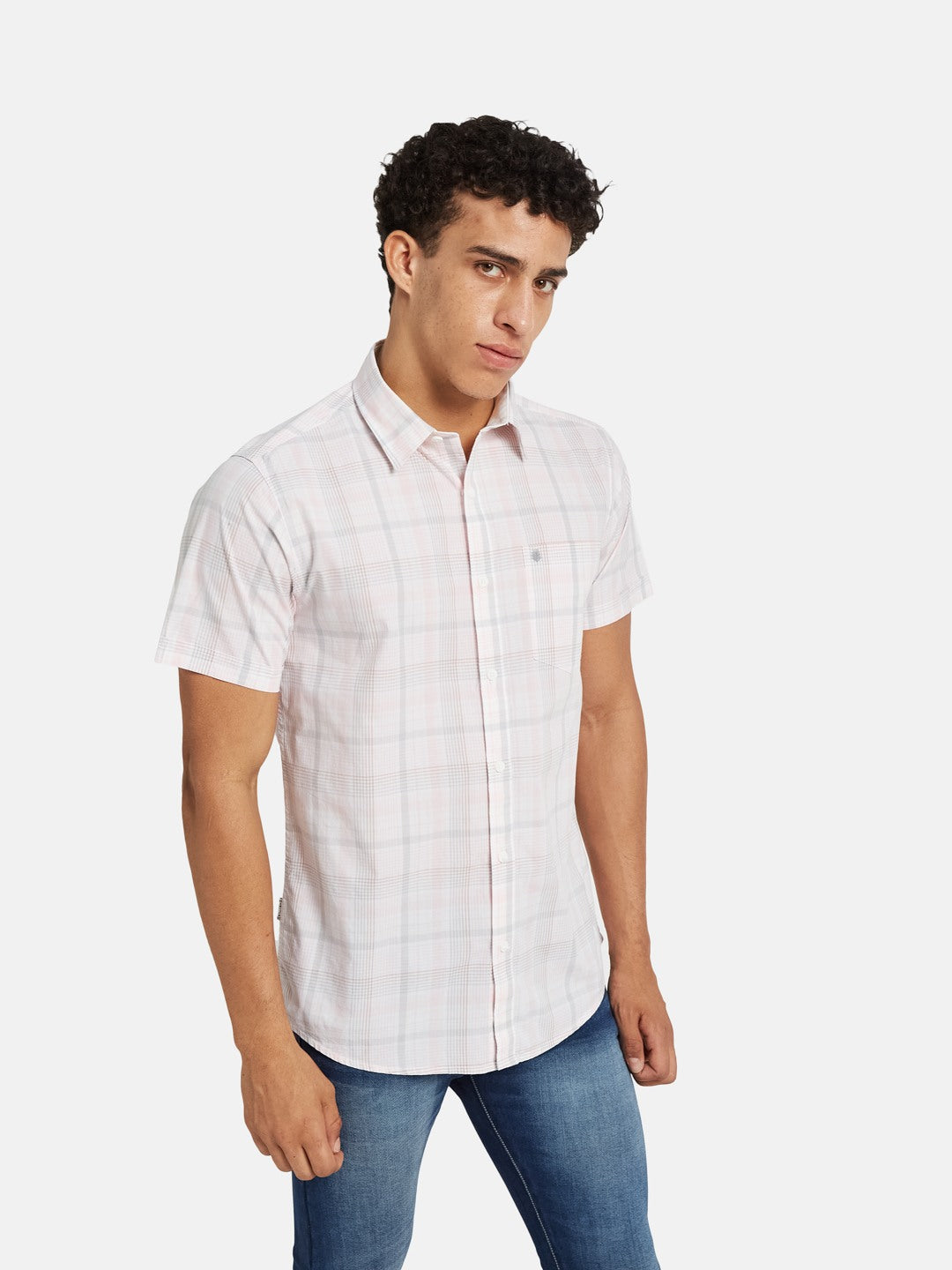 METTLE SS25 Checked Spread Collar Cotton Casual Shirt