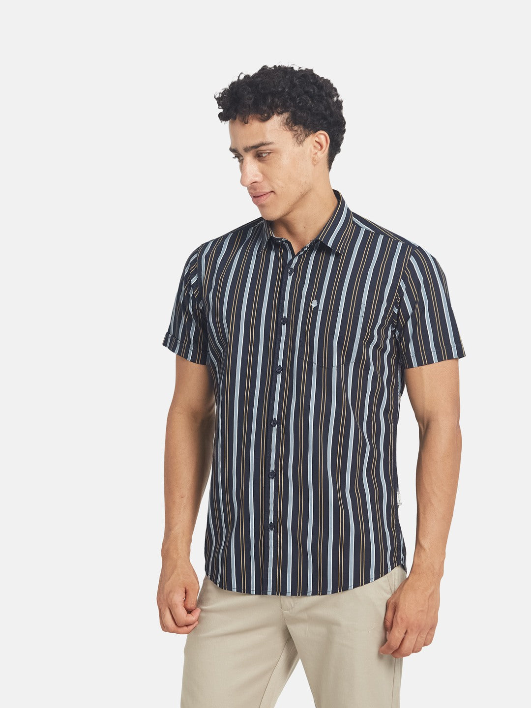 METTLE SS25 Vertical Striped Spread Collar Cotton Casual Shirt