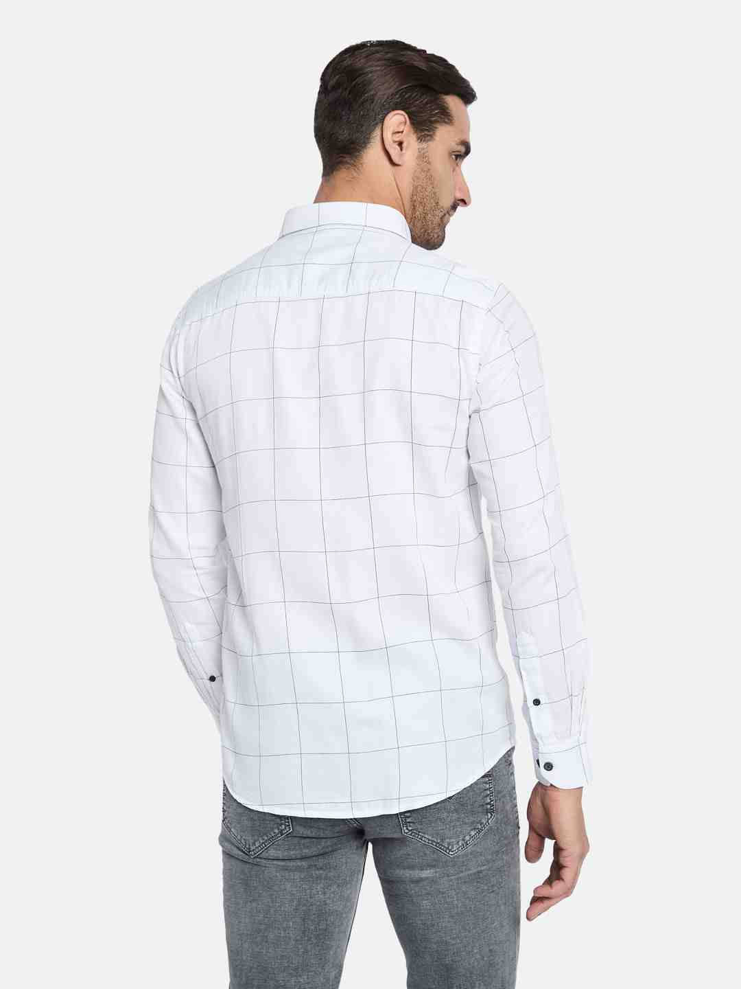 METTLE Men Spread Collar Checked Cotton Casual Shirt