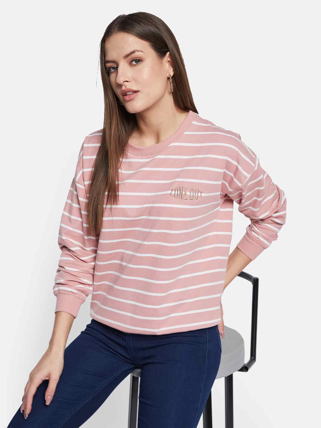 METTLE Women Striped Sweatshirt