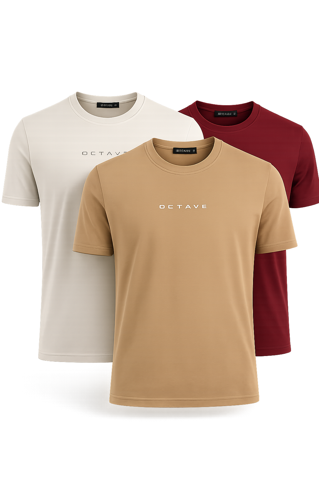 Men’s Crew Neck T-Shirt Pack of 3 (Pristine, Oak Buff & Merlot) | Combo 2