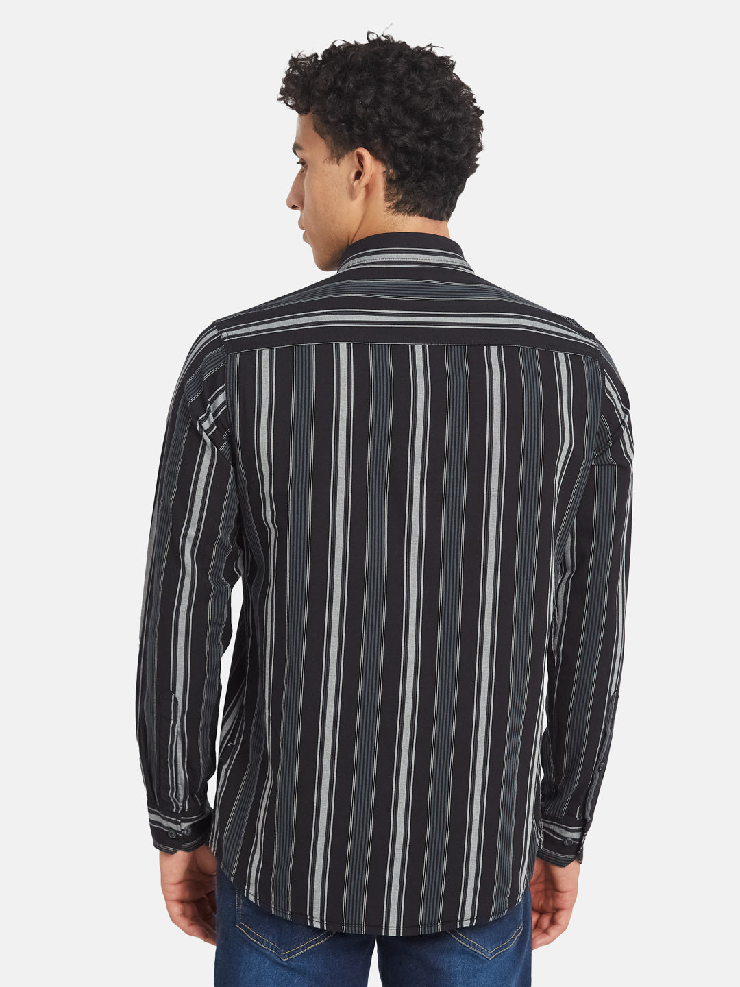 METTLE Men Vertical Striped Spread Collar Cotton Casual Shirt