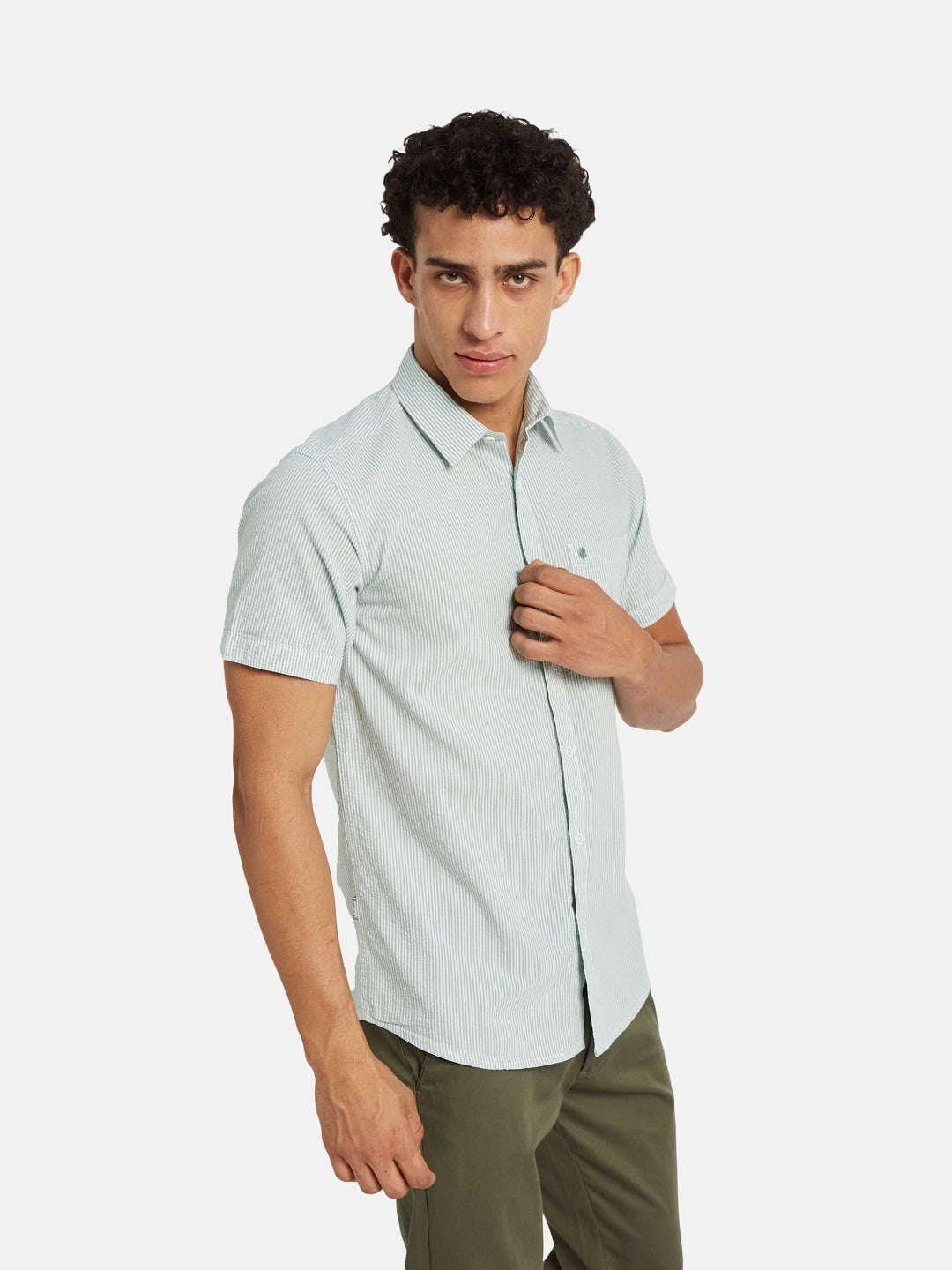 METTLE Multi Stripes Striped Spread Collar Cotton Shirt