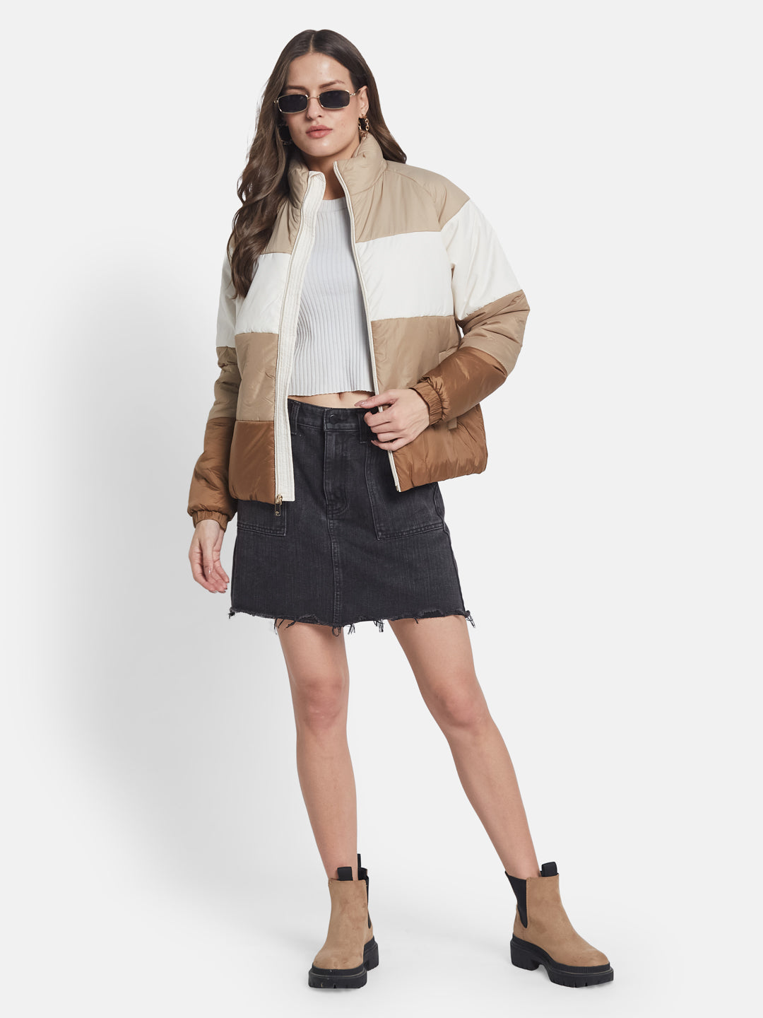 METTLE Women Colourblocked Padded Jacket