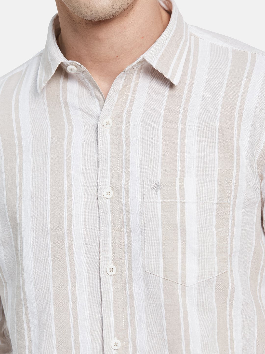 METTLE Men Spread Collar Vertical Striped Cotton Casual Shirt