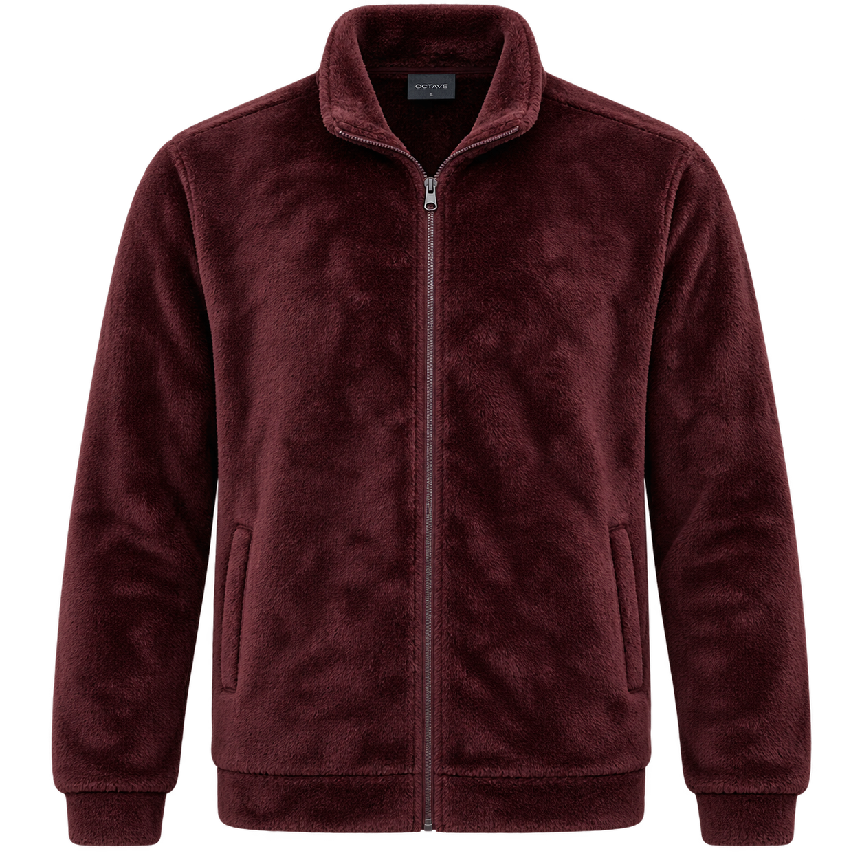 Men’s Espresso Fur Full-Zip Winter Sweatshirt | Stand Collar