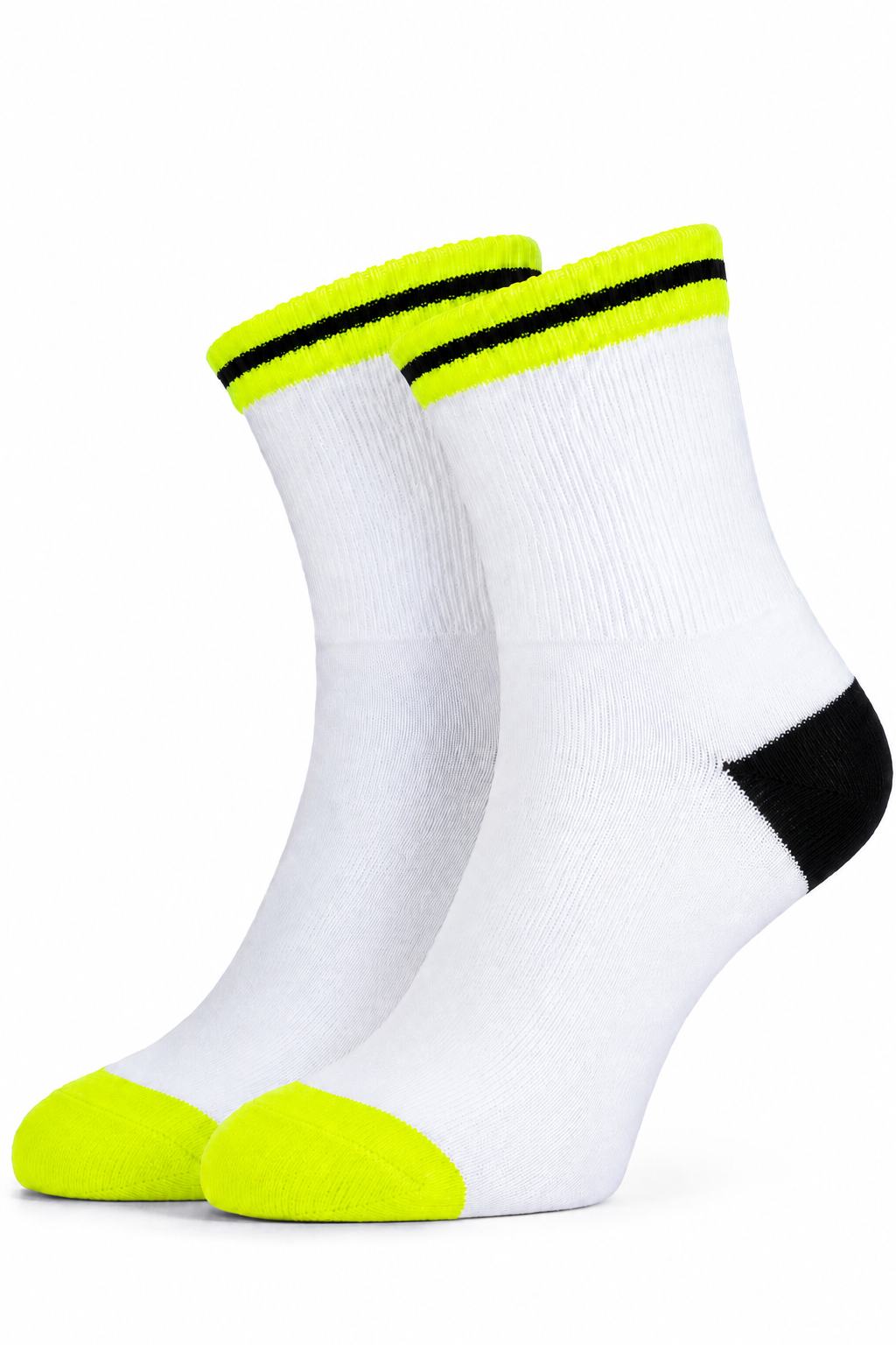 Men’s White Ankle Length Socks with Neon Yellow & Black Contrast | Cotton Blend Sports Socks