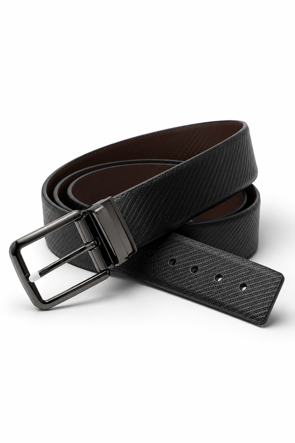 Men's Reversible Black & Brown Textured Leather Belt with Gunmetal Buckle