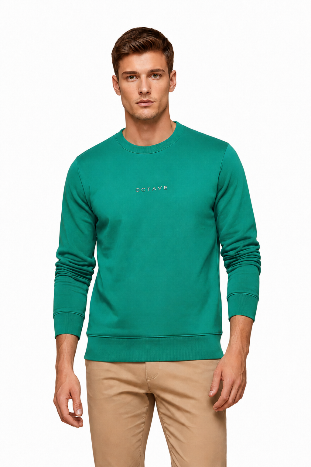 Men’s Premium Green Crew Neck Cotton Fleece Sweatshirt