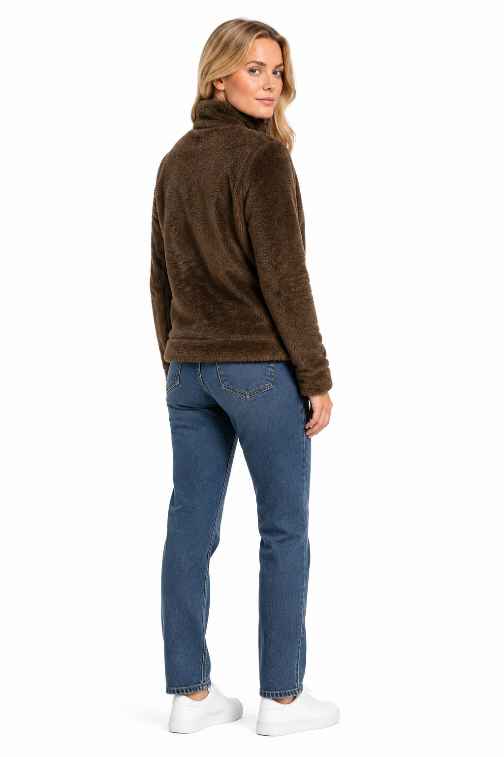 Women Tan Double Sided Coral Fur Full Zip | Soft Winter Sweatshirt