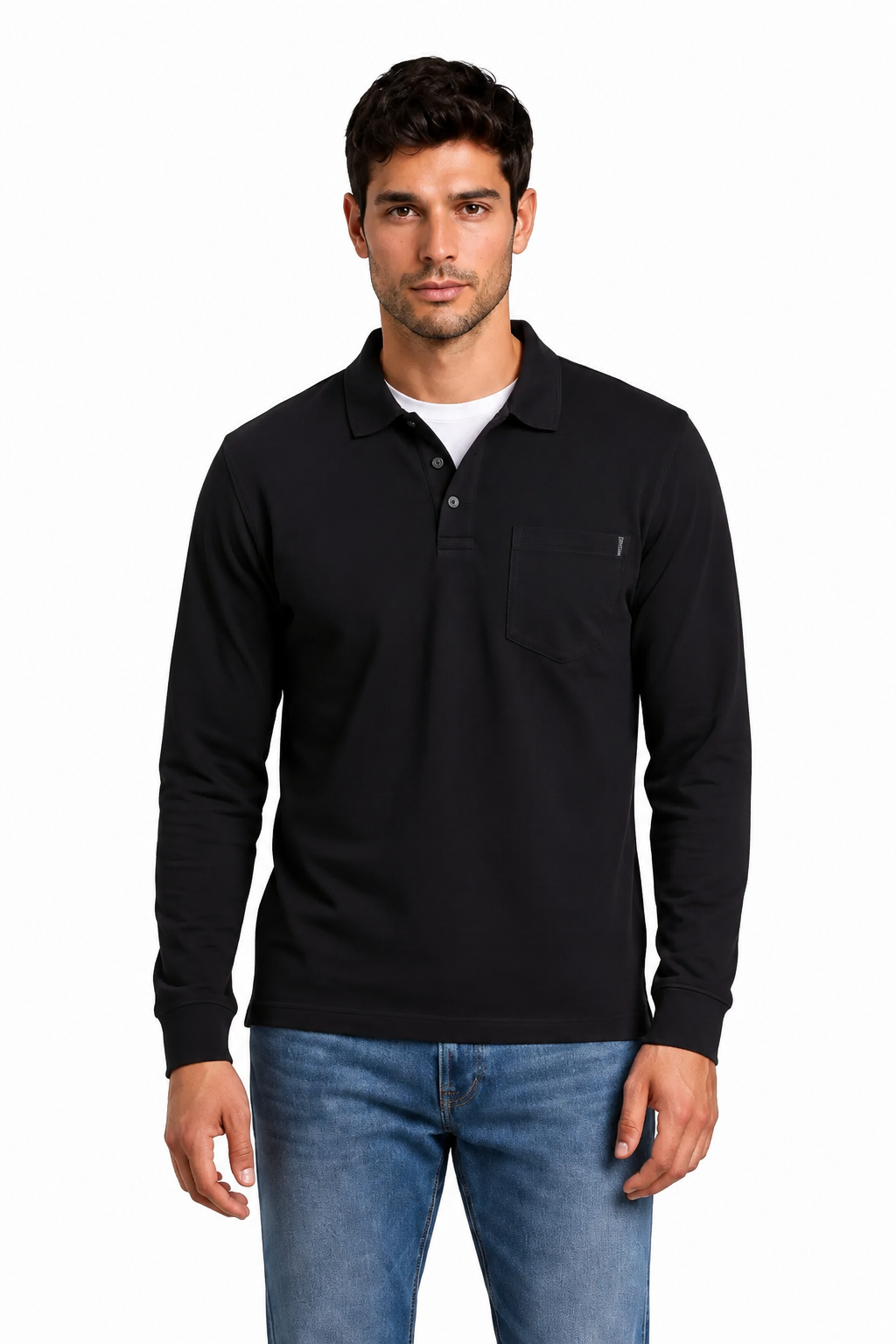 Men’s Black Pique Lycra Polo Neck Full-Sleeve Winter T-Shirt