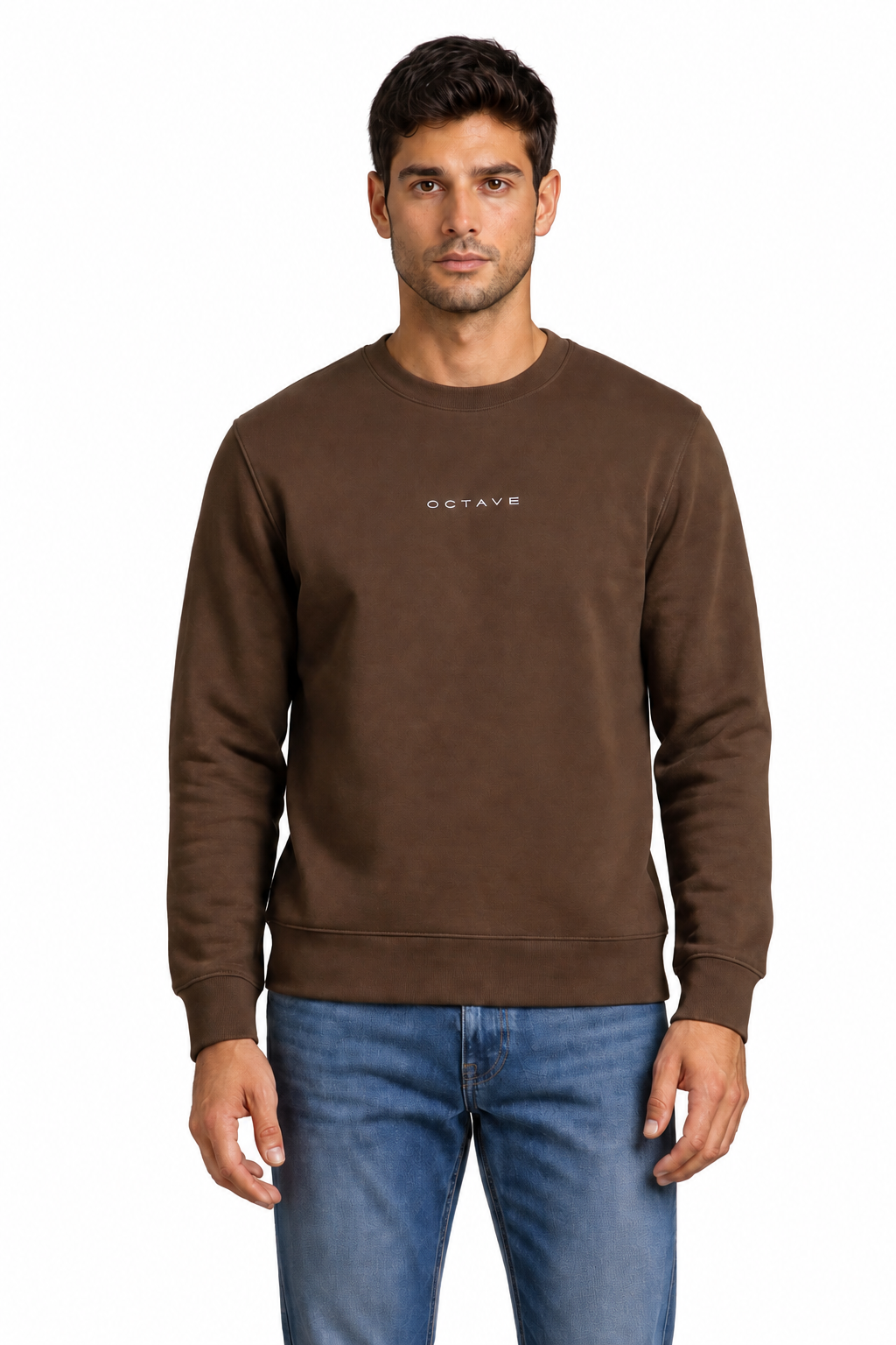 Men’s Premium Tan Crew Neck Cotton Fleece Sweatshirt