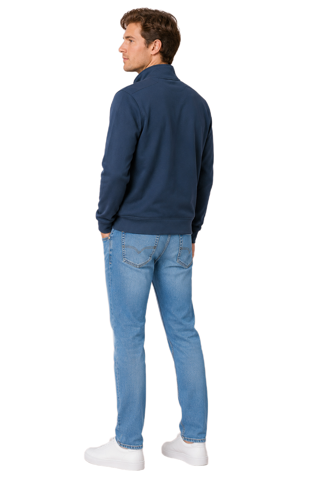 Men’s Navy Melange German Suede Full-Zip Winter Sweatshirt