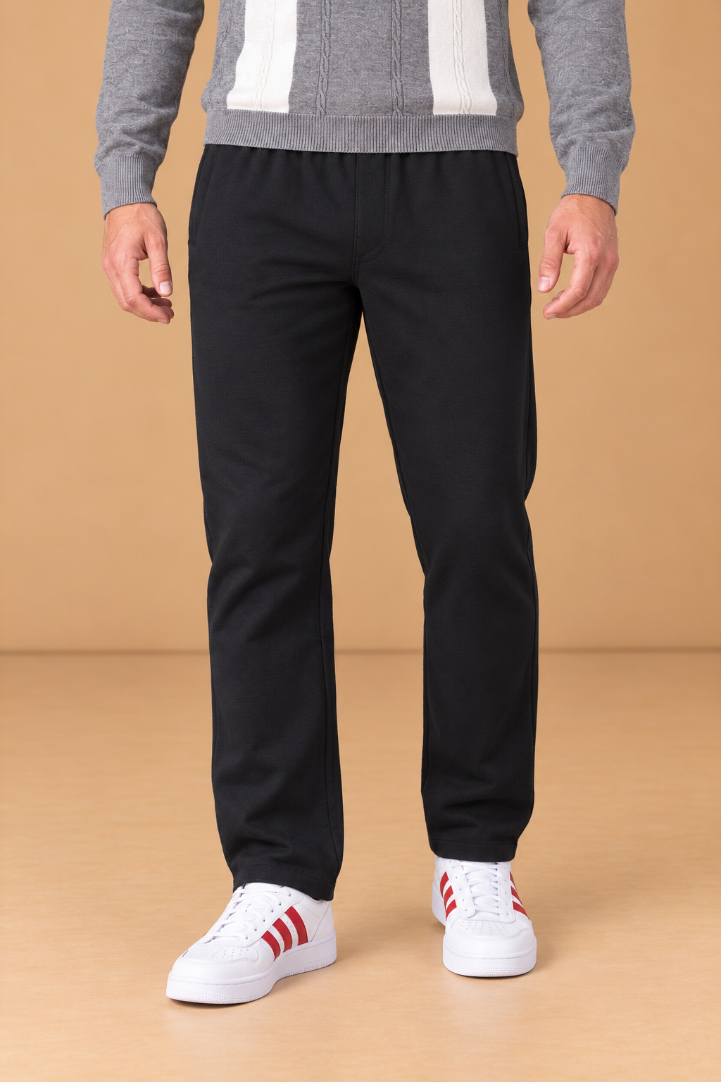 Men’s Black Cotton Brushed Fleece Lower – Regular Fit Winter Track Pants