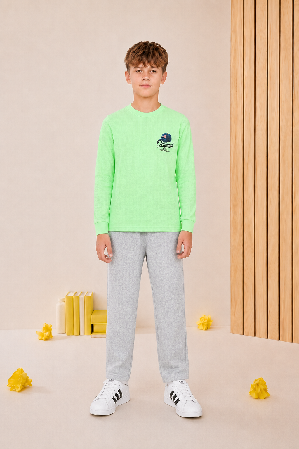 Junior Boys Grey Melange German Velvet Knitted Lower – Regular Fit Drawstring Track Pants