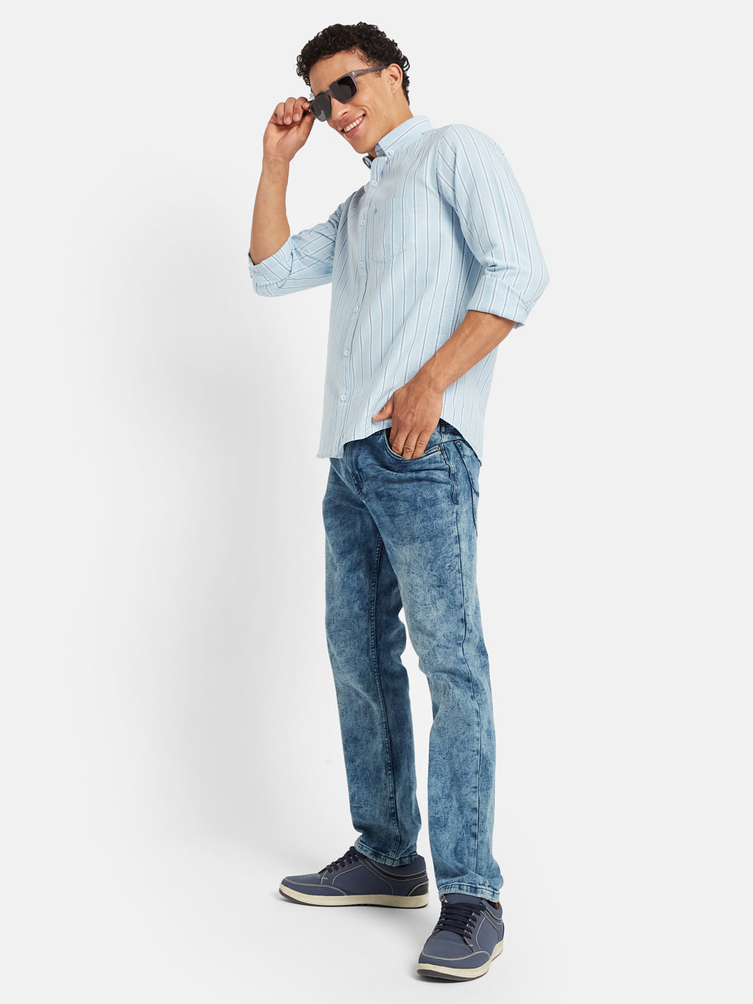 METTLE Striped Long Sleeves Spread Collar Cotton Opaque Regular Fit Casual Shirt