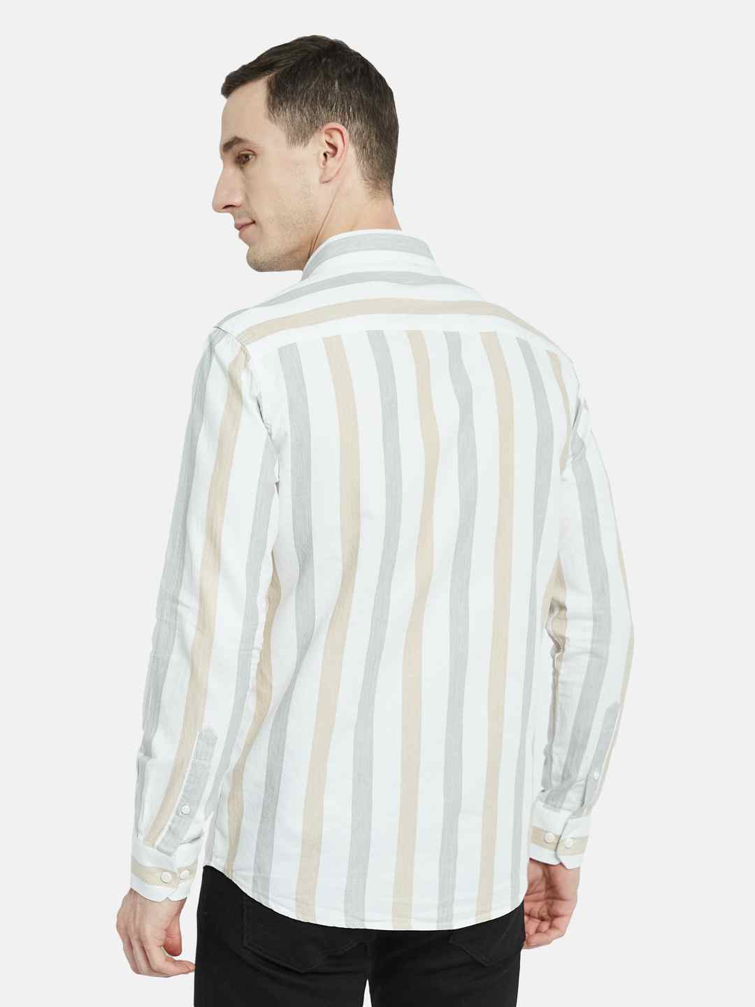 METTLE Men Multi Stripes Opaque Striped Casual Shirt