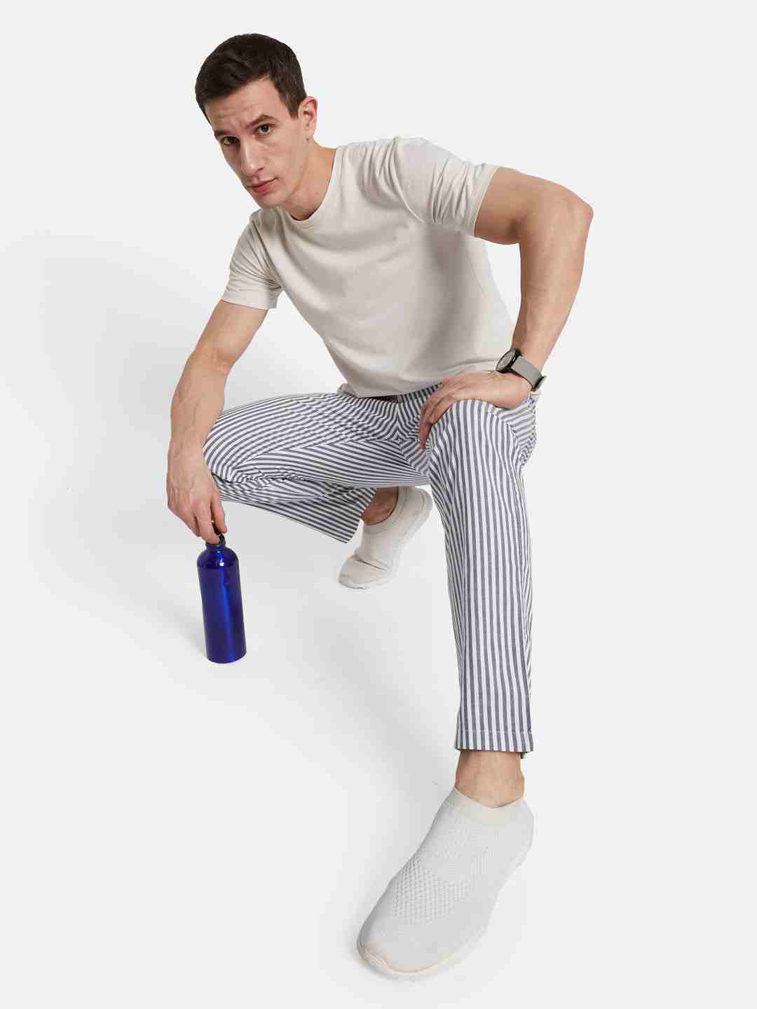 Octave Men Striped Cotton Track Pants