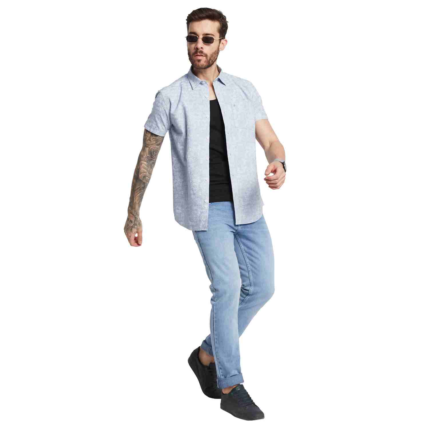 Mettle Floral Printed Spread Collar Cotton Casual Shirt