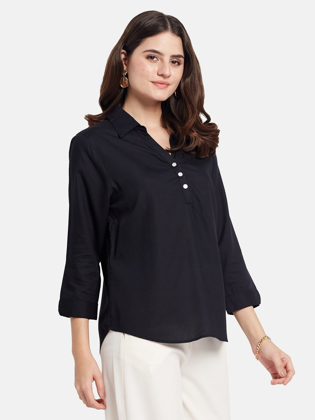 METTLE Women Shirt Collar Cotton Regular Top