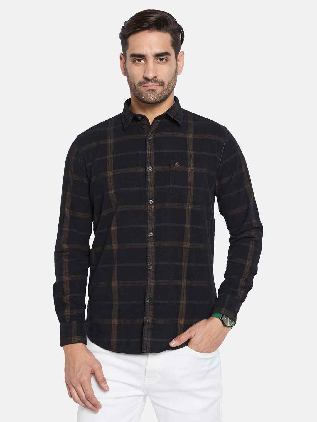 METTLE Men Spread Collar Checked Cotton Casual Shirt