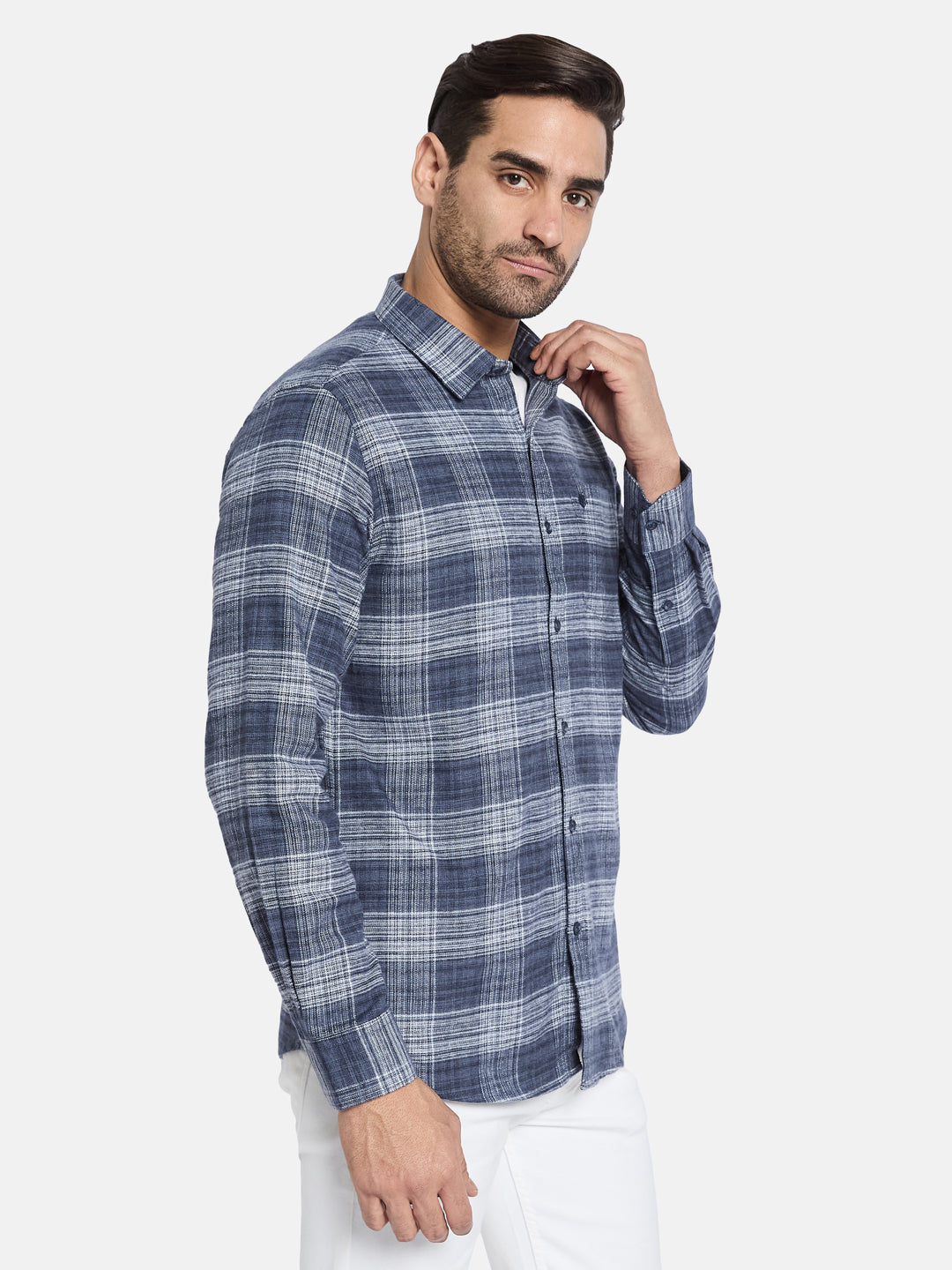 METTLE Men Spread Collar Checked Cotton Casual Shirt