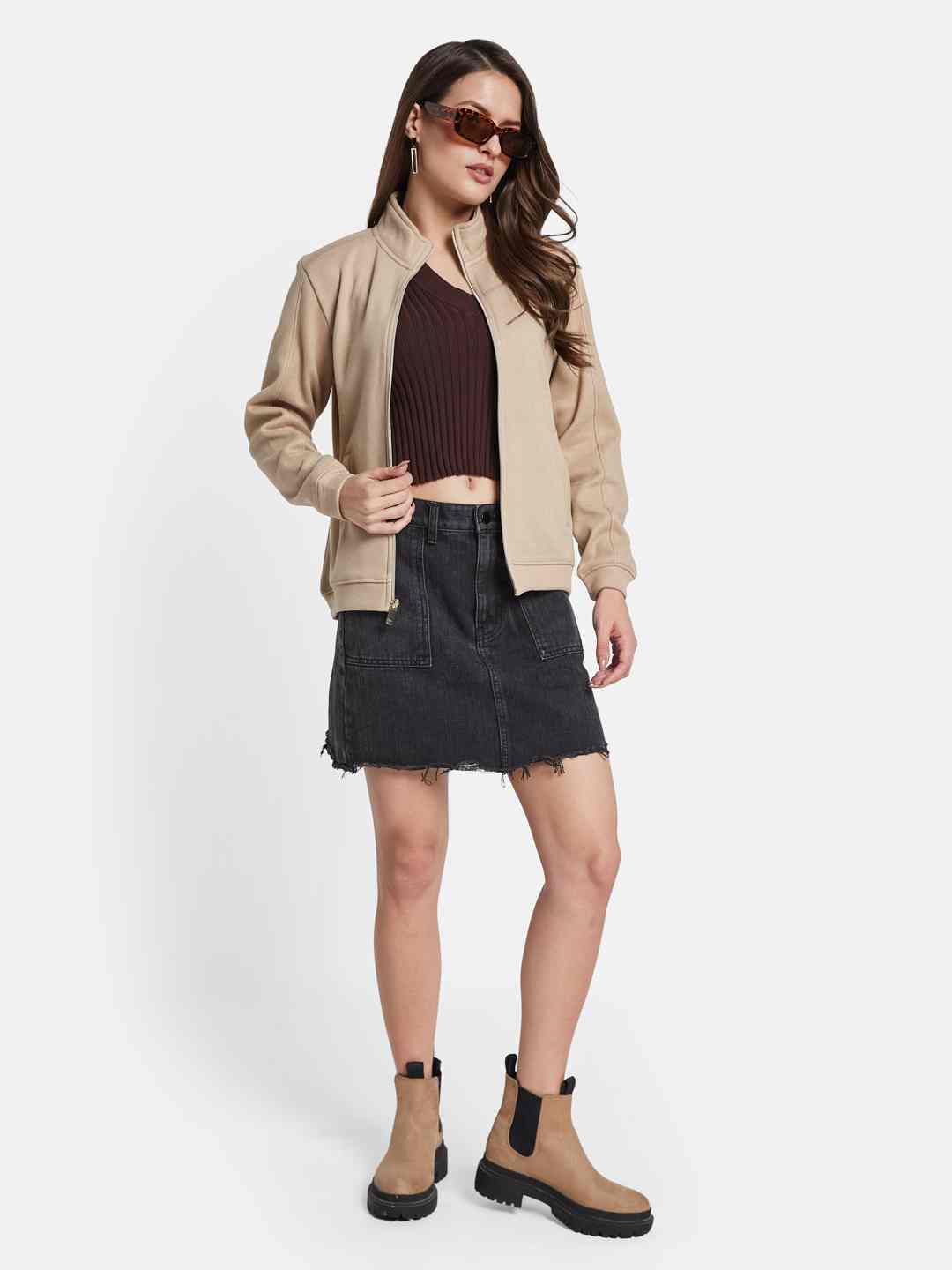 METTLE Women Mandarin Collar Long Sleeves Sweatshirt