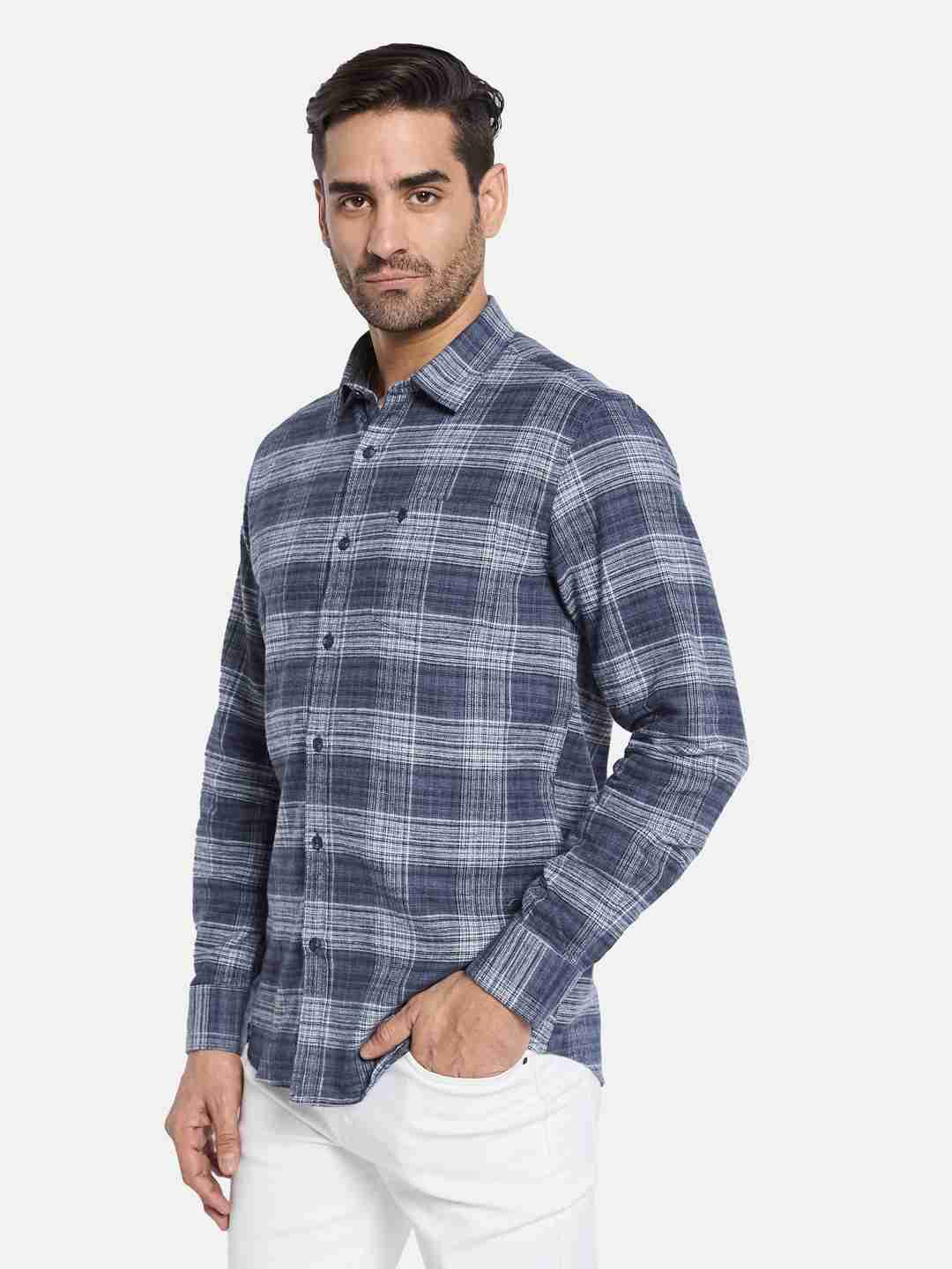 METTLE Men Spread Collar Checked Cotton Casual Shirt