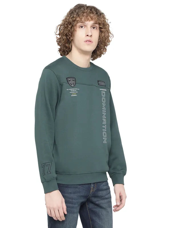 Octave Men Green Solid Fleece Sweatshirt