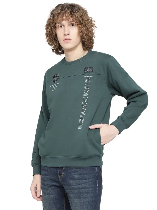Octave Men Green Solid Fleece Sweatshirt