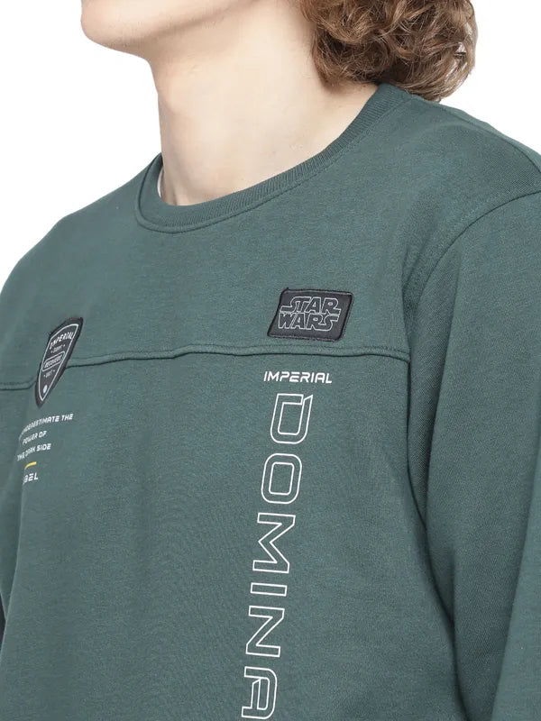 Octave Men Green Solid Fleece Sweatshirt