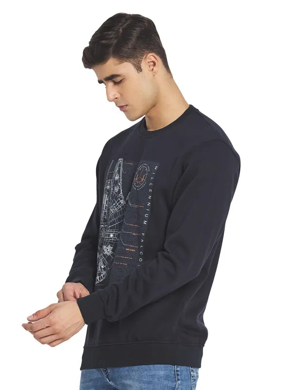 Octave Men Navy Blue Printed Fleece Sweatshirt