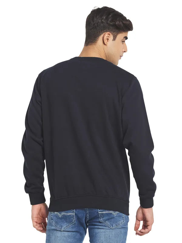 Octave Men Navy Blue Printed Fleece Sweatshirt
