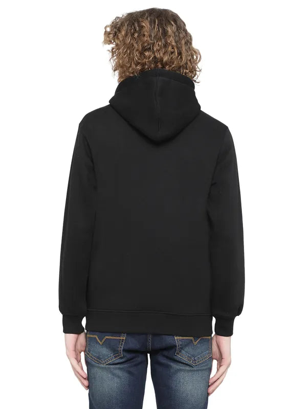 Octave Men Black Fleece Printed Hooded Sweatshirt