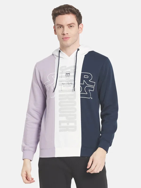Men Lavender Colourblocked Hooded Sweatshirt