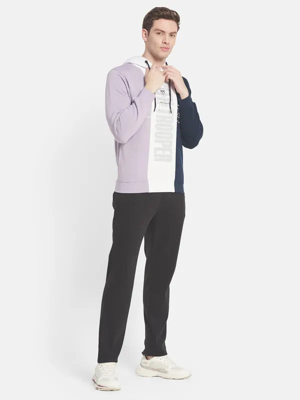 Men Lavender Colourblocked Hooded Sweatshirt
