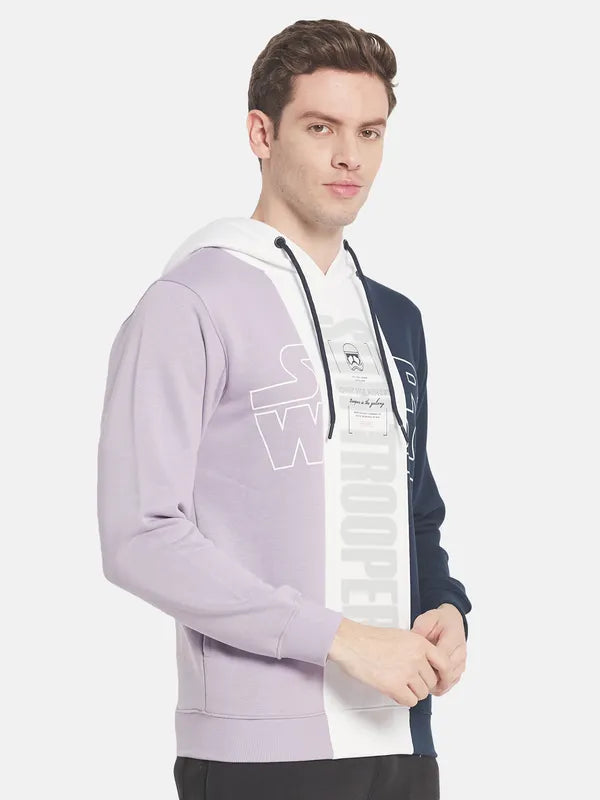 Men Lavender Colourblocked Hooded Sweatshirt